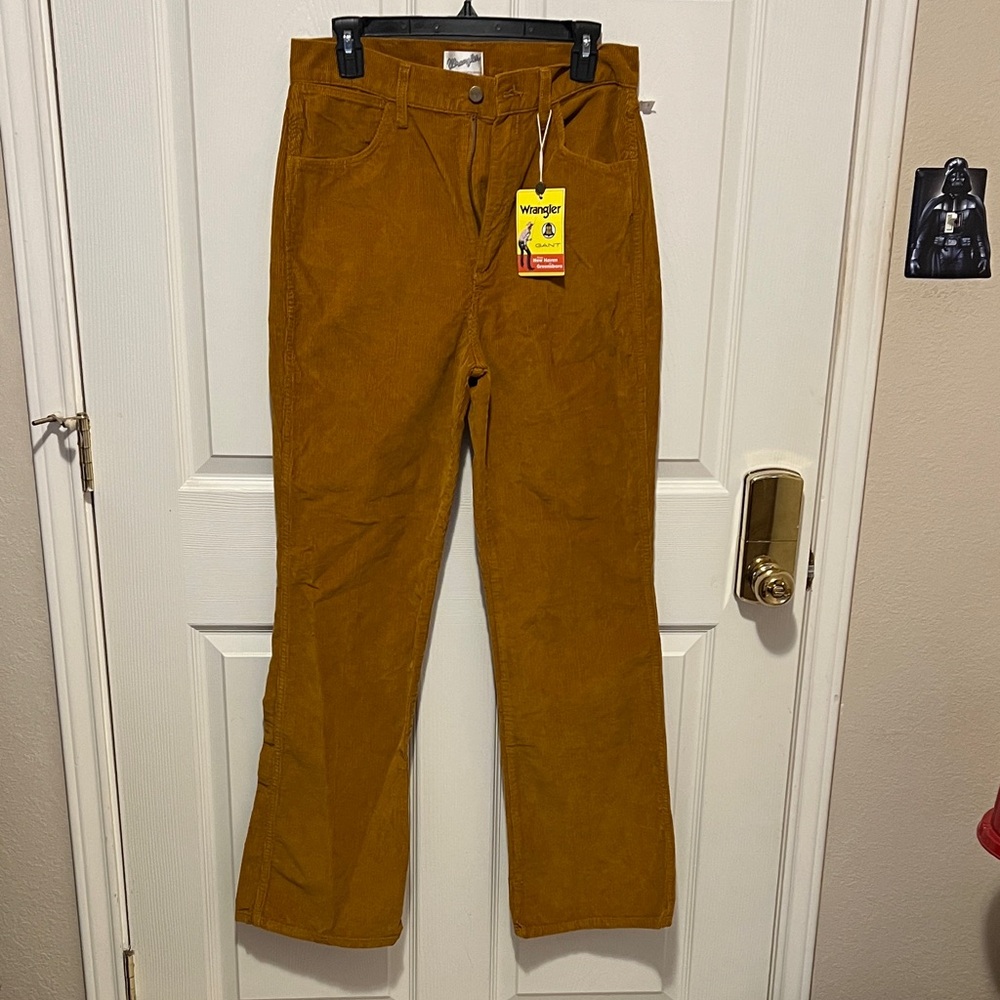 Wrangler Wide Leg Corduroy Pants in Mustard Brown